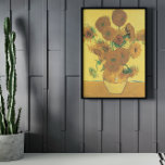 Vas med 15 solblommor av Vincent van Gogh Poster<br><div class="desc">Vas med 15 solrosor eller helt enkelt solrosor (1888) av Van Gogh är en bra av vintage Post impressionism blommigt-. Den ingår i en serie likartade målningar med en blomkett i vas. Hela serien visar solblommor i alla skeden av livet, från helt i blomning till att gnälla och dö. Om...</div>