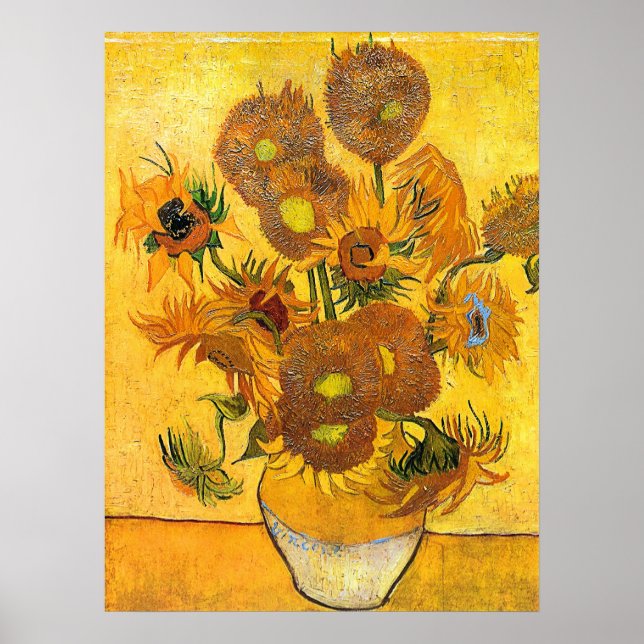 Vas med 15 solblommor av Vincent van Gogh Poster (Framsidan)