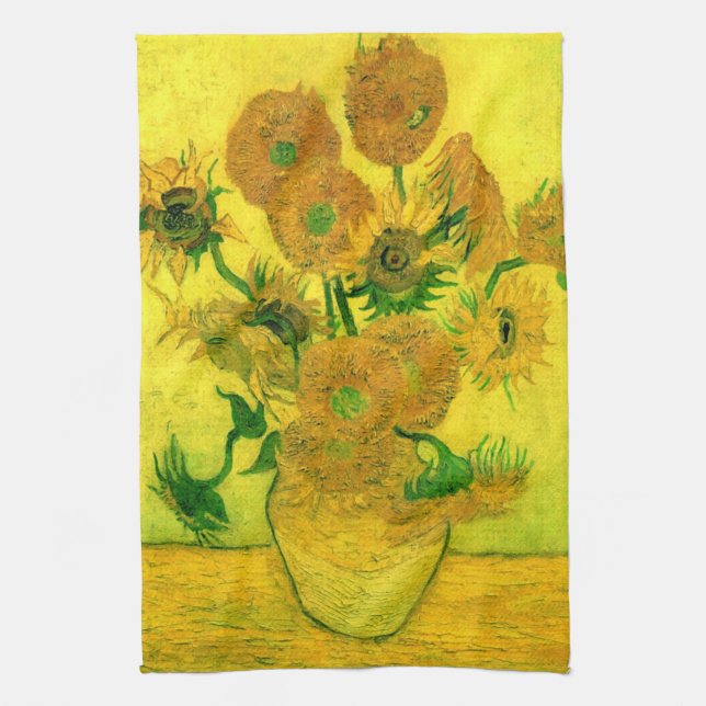 Vas med 15 solblommor Van Gogh Fine Art Kökshandduk (Vertikal)