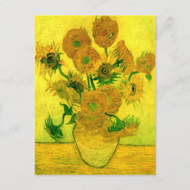 Vas med 15 solblommor Van Gogh Fine Art Vykort (Framsida)