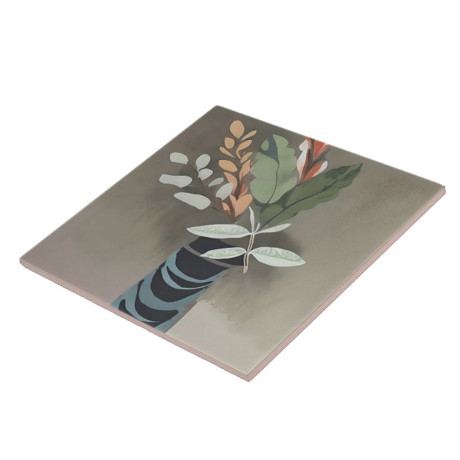 Vas med blad minimalistisk konst kakelplatta (Sidan)