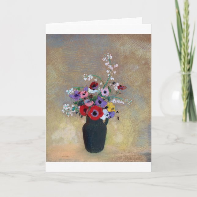 Vas med blandade blommor, Redon Kort (Framsida)