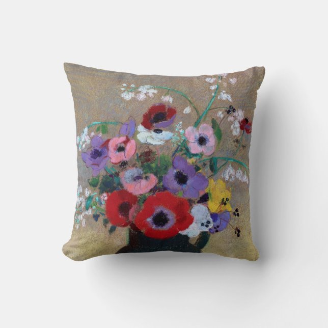 Vas med blandade blommor, Redon Kudde (Framsida)