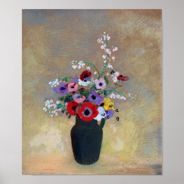 Vas med blandade blommor, Redon Poster (Framsidan)