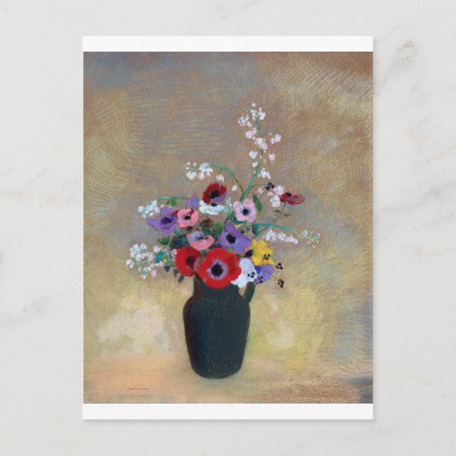 Vas med blandade blommor, Redon Vykort (Framsida)