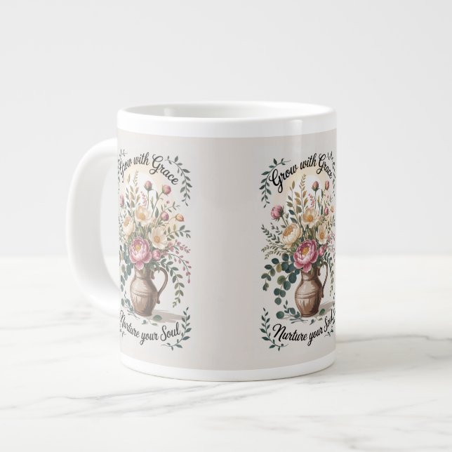 Vas med Blommigtar som växer med Grace-citat Jumbo Mugg (Framsida vänster)