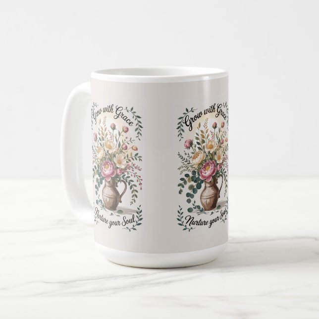Vas med Blommigtar som växer med Grace-citat Kaffemugg (Framsida vänster)