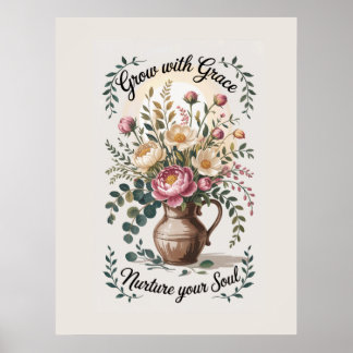 Vas med Blommigtar som växer med Grace-citat Poster