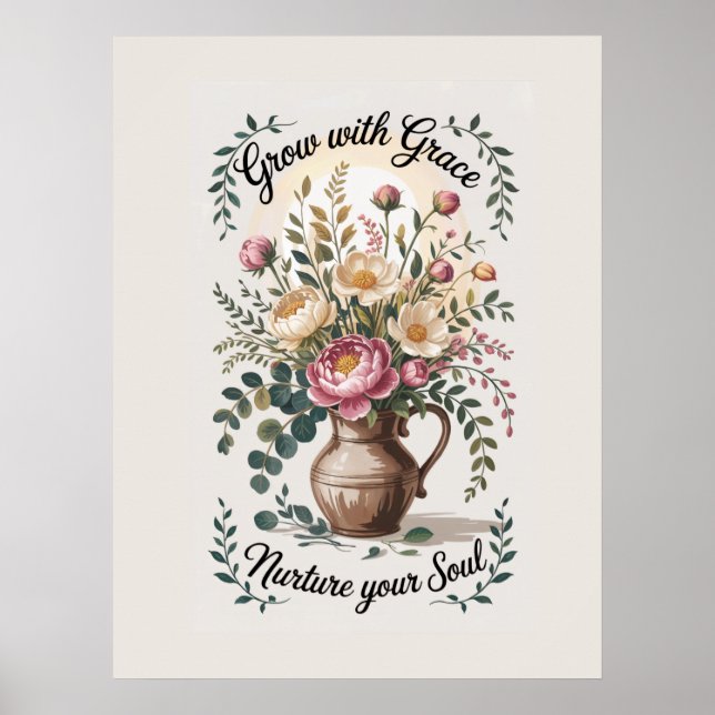 Vas med Blommigtar som växer med Grace-citat Poster (Framsidan)