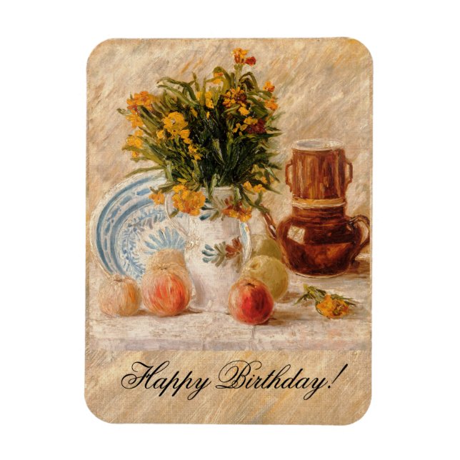 Vas med blommor, kaffepott och frukt, van Gogh Magnet (Vertikal)