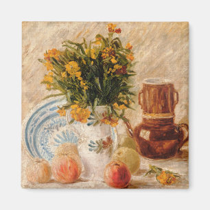 Vas med blommor, kaffepott och frukt, van Gogh Magnet