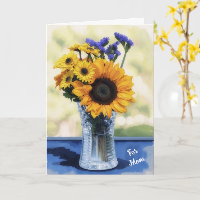 Vas med blommor Konst Solros Mors dag Kort (Gul blomma)