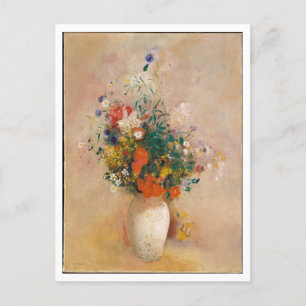 Vas med blommor med Rosa av Redon Painting Vykort