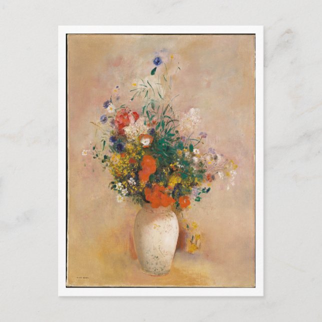 Vas med blommor med Rosa av Redon Painting Vykort (Framsida)