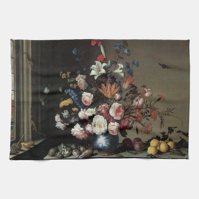 Vas med blommor vid ett fönster, Balthasar van der Kökshandduk (Horisontell)