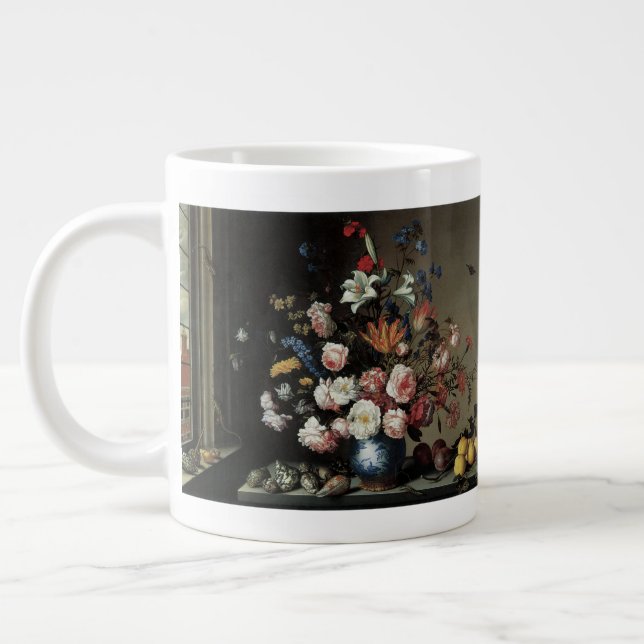 Vas med blommor vid fönster, Balthasar van der Ast Jumbo Mugg (Vänster)