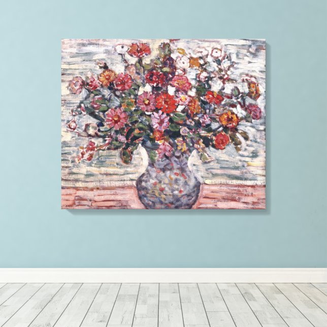 Vas med blommor, Zinnias av Maurice Prendergast Canvastryck (Insitu (trägolv))