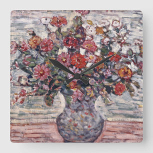 Vas med blommor, Zinnias av Maurice Prendergast Fyrkantig Klocka