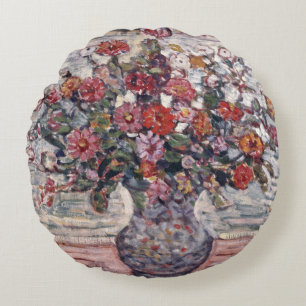 Vas med blommor, Zinnias av Maurice Prendergast Rund Kudde