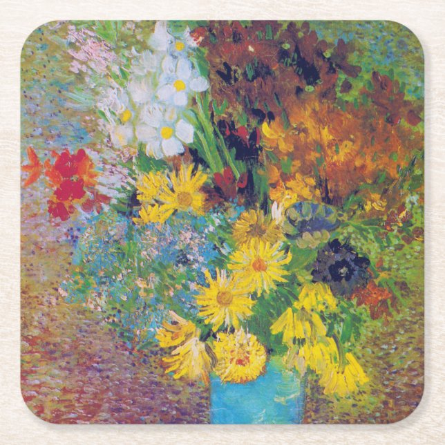 Vas med Daisy och Anemones, Van Gogh Underlägg Papper Kvadrat (Framsidan)