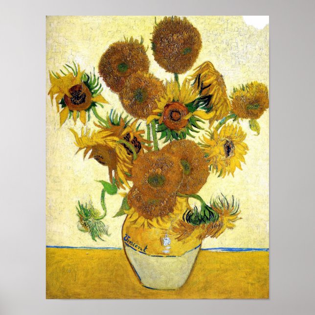 Vas med femton solrosor av Vincent Van Gogh Poster (Framsidan)