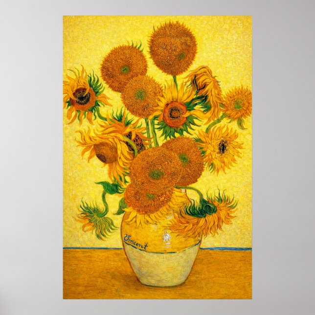 Vas med femton solrosor av Vincent van Gogh Poster (Framsidan)