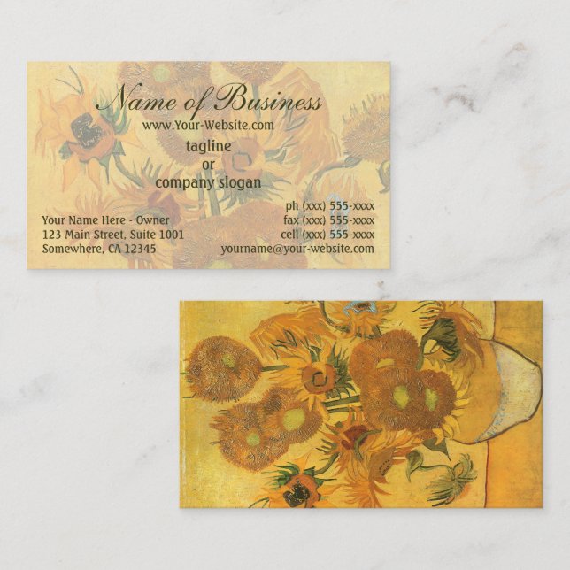 Vas med femton solrosor av Vincent van Gogh Visitkort (Fram/baksida)