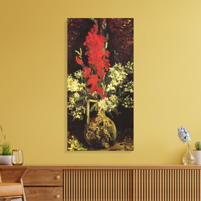 Vas med gladioler, nejlikor av Vincent van Gogh Canvastryck (Insitu (Vardagsrum))