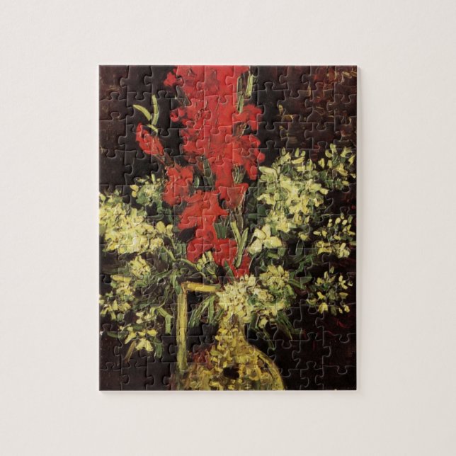 Vas med gladioler, nejlikor av Vincent van Gogh Pussel (Vertikal)