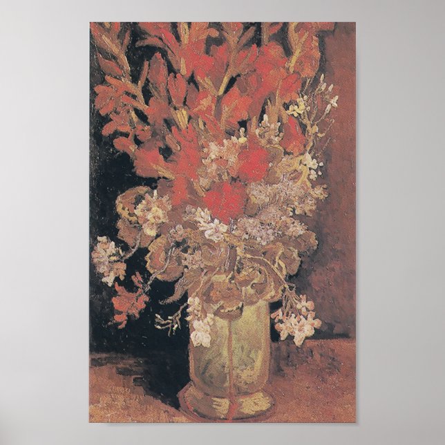 Vas med Gladioli och Carnations av Van Gogh Poster (Framsidan)