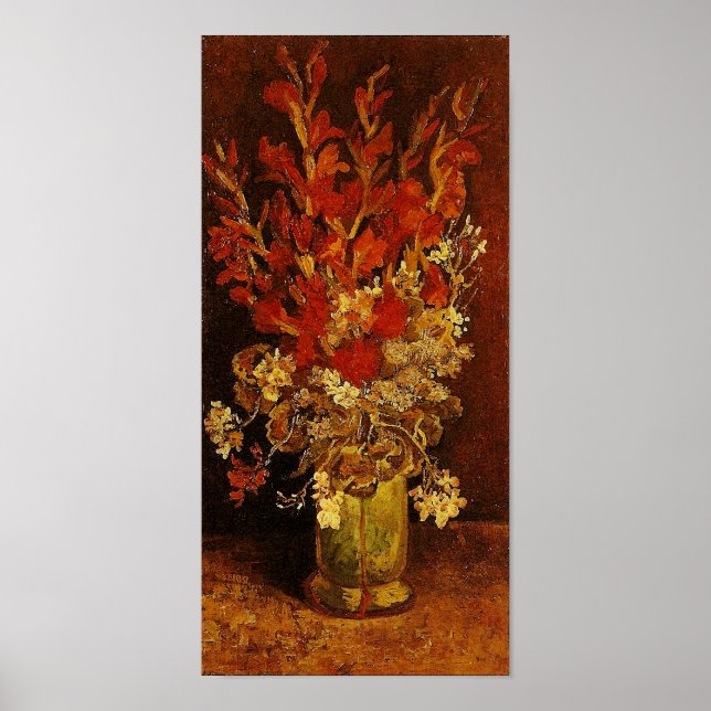 Vas med Gladioli och Carnations Van Gogh Fine Art Poster (Framsidan)