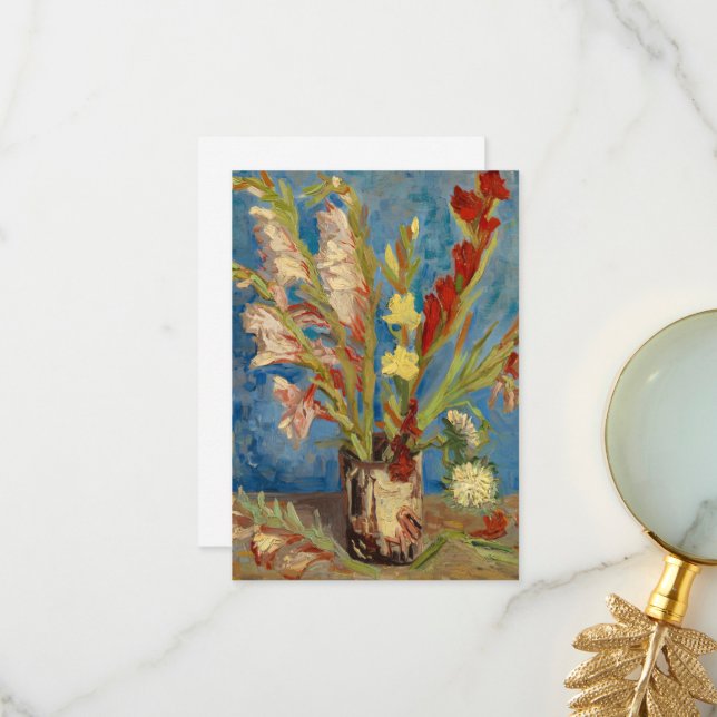 Vas med Gladioli och kinesisk aster av Gogh Tack Kort (Fram/Back In Situ)