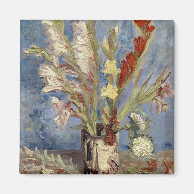 Vas med Gladioli och kinesiska Asters av Van Gogh Magnet (Framsidan)
