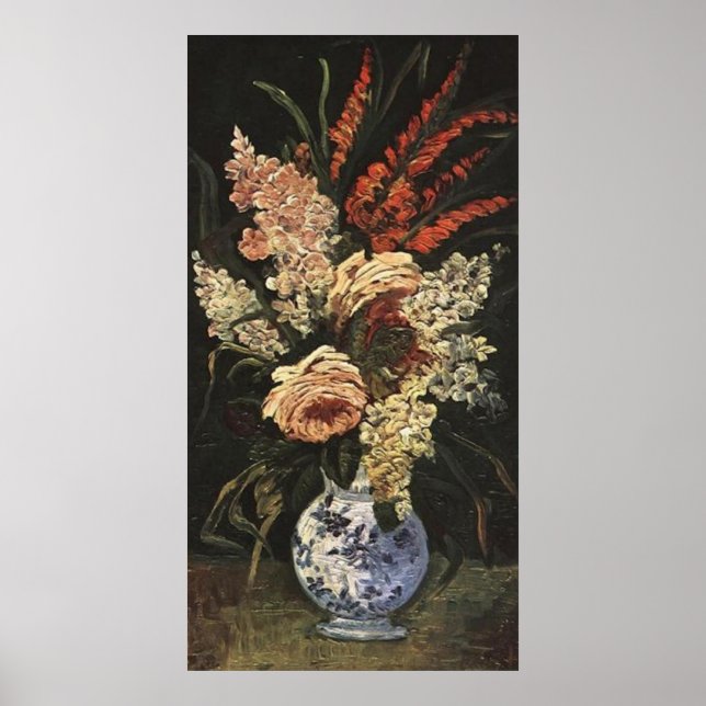 Vas med Gladioli och Lilac av Vincent van Gogh Poster (Framsidan)