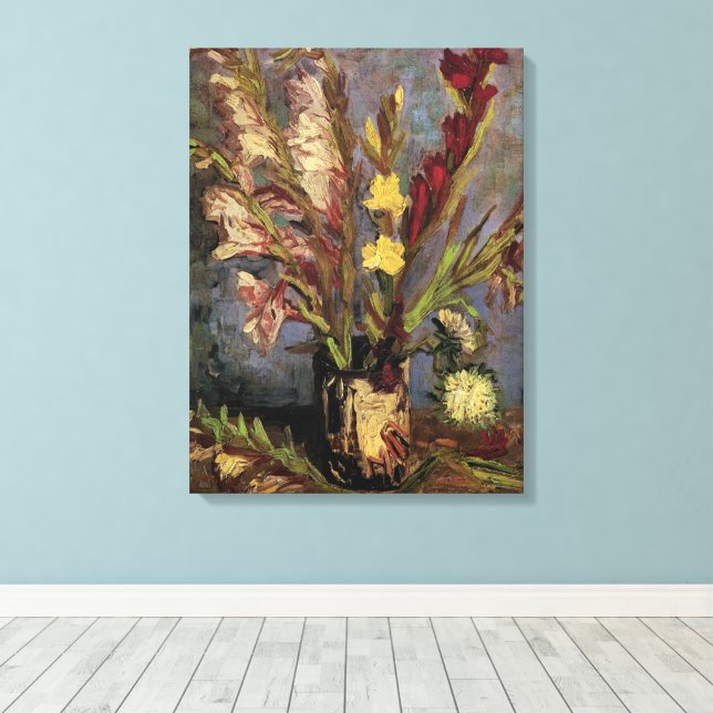 Vas med gladiolus av Vincent van Gogh Canvastryck (Insitu (trägolv))