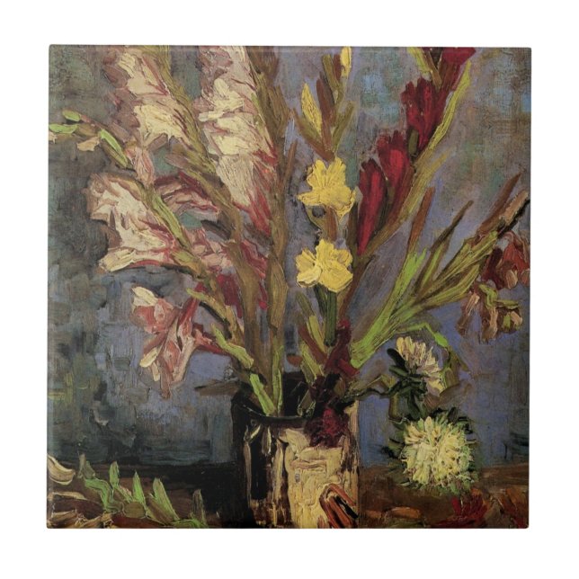 Vas med gladiolus av Vincent van Gogh Kakelplatta (Framsidan)