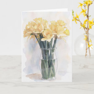 Vas med gula Narcissblommor Blommig Notkort Kort