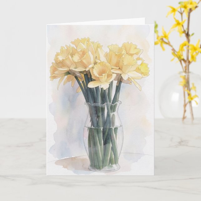 Vas med gula Narcissblommor Blommig Notkort Kort (Gul blomma)