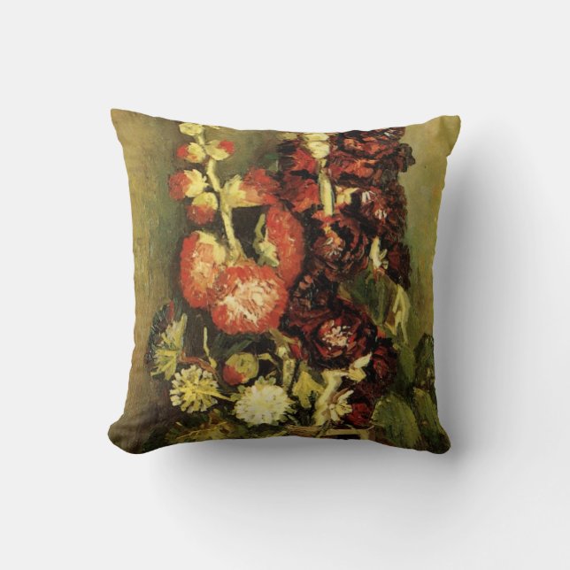 Vas med Hollyhocks av Vincent van Gogh Kudde (Framsida)