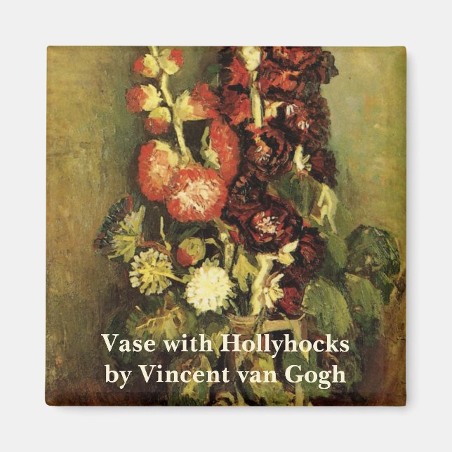 Vas med Hollyhocks av Vincent van Gogh Magnet (Framsidan)