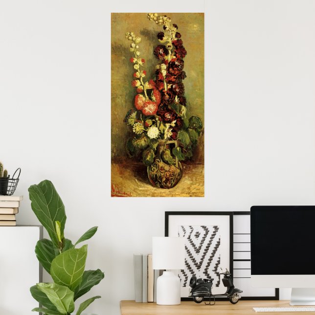 Vas med Hollyhocks av Vincent van Gogh Poster (Hemmakontoret)