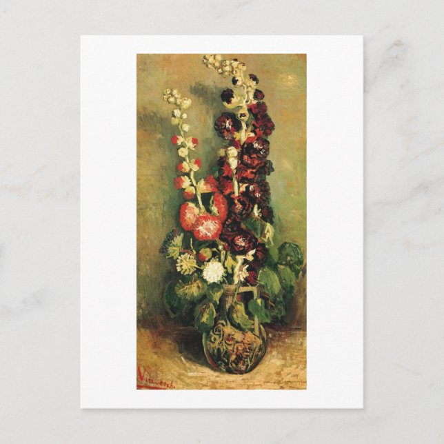 Vas med Hollyhocks (F235) Van Gogh Fine Art Vykort (Framsida)