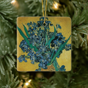 Vas med irisar av Vincent van Gogh, Vintage konst Julgransprydnad Keramik