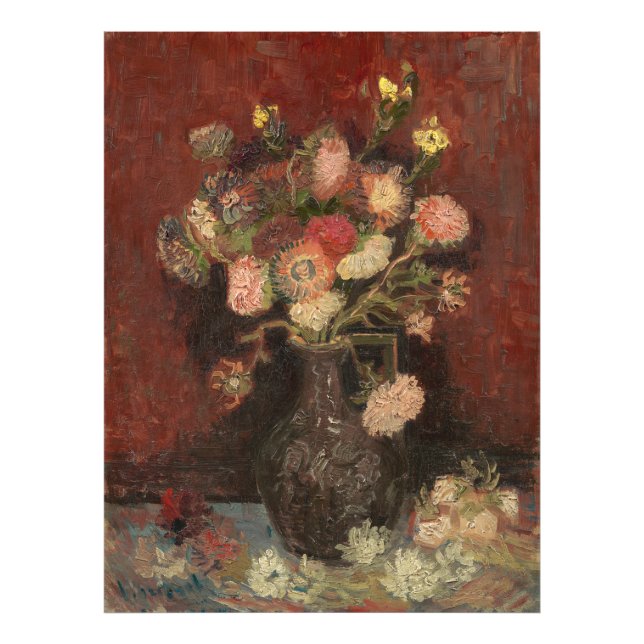 Vas med kinesiska herrar och gladioli van Gogh Fototryck (Framsidan)