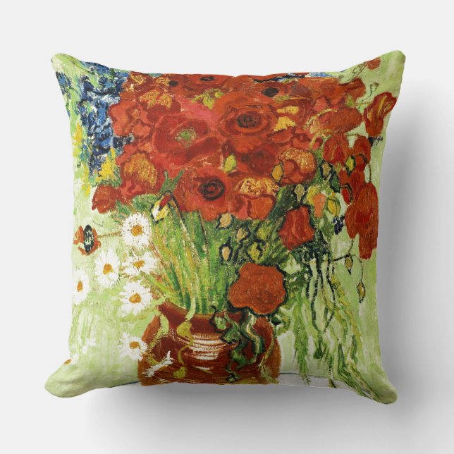 Vas med kornblommor och Poppies Pillow Kudde (Framsida)