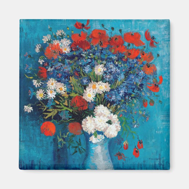 Vas med kornblommor och Poppies, Van Gogh Magnet (Framsidan)