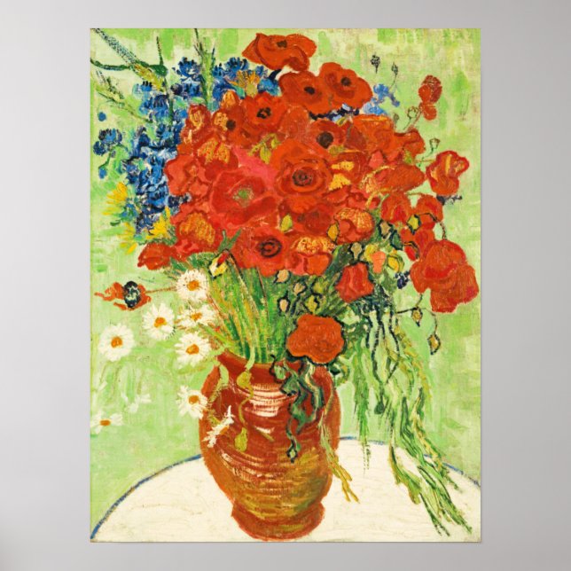 Vas med kornblommor och Poppies, Van Gogh Poster (Framsidan)