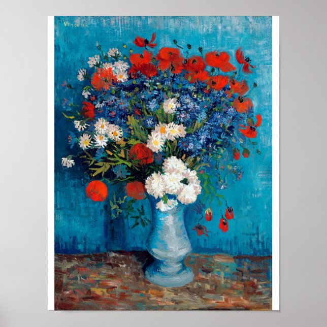 Vas med kornblommor och Poppies, Van Gogh Poster (Framsidan)