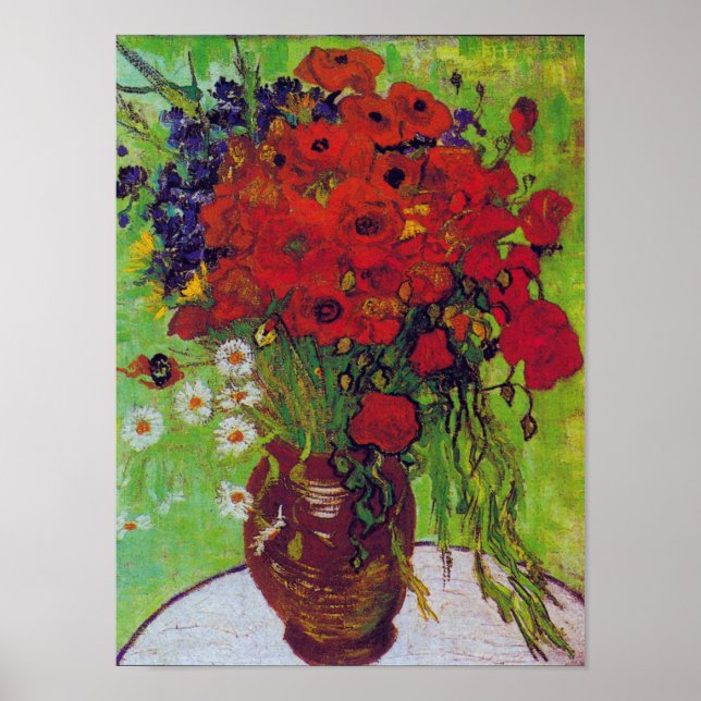 Vas med kornblommor och Poppies, Van Gogh Poster (Framsidan)
