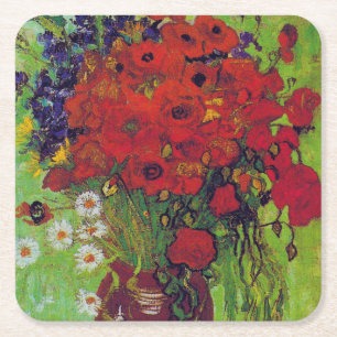 Vas med kornblommor och Poppies, Van Gogh Underlägg Papper Kvadrat